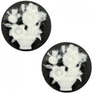 Cabuch&oacute;n b&aacute;sico camafeo 20mm ramo floral negro-blanco