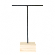 Expositor de joyería para pendientes forma en T y base de madera negro-madera