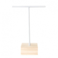 Expositor de joyería para pendientes forma en T y base de madera blanco-madera