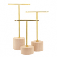 Expositor de joyería en forma de T con base de madera para pendientes (3pzas.) Naturel (color madera natural)-dorado