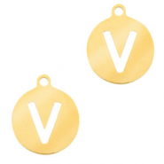 Colgantes acero inox 10mm moneda letra V Dorado