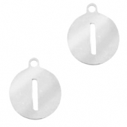 Colgantes acero inox redondo 10mm moneda letra I Plateado
