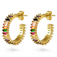 Pendientes criollas zirconia arco&iacute;ris Oro