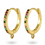 Pendientes criollas zirconia arco&iacute;ris con anilla Oro