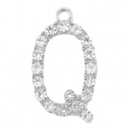Colgantes met&aacute;licos Basic Quality strass letra Q Plata vieja