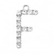 Colgantes met&aacute;licos Basic Quality strass letra F Plata vieja
