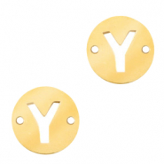 Colgantes acero inox entrepieza redondo 10mm moneda letra Y Dorado