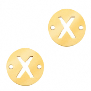 Colgantes acero inox entrepieza redondo 10mm moneda letra X Dorado