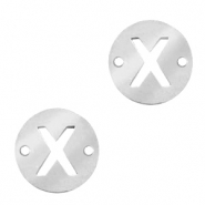 Colgantes acero inox entrepieza redondo 10mm moneda letra X Plateado