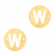 Colgantes acero inox entrepieza redondo 10mm moneda letra W Dorado