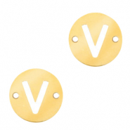 Colgantes acero inox entrepieza redondo 10mm moneda letra V Dorado