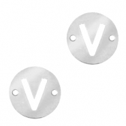 Colgantes acero inox entrepieza redondo 10mm moneda letra V Plateado