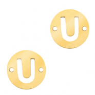 Colgantes acero inox entrepieza redondo 10mm moneda letra U Dorado
