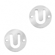 Colgantes acero inox entrepieza redondo 10mm moneda letra U Plateado