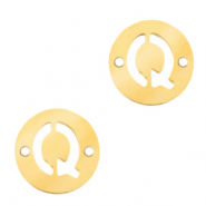 Colgantes acero inox entrepieza redondo 10mm moneda letra Q Dorado