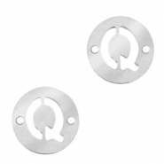 Colgantes acero inox entrepieza redondo 10mm moneda letra Q Plateado