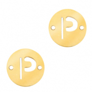 Colgantes acero inox entrepieza redondo 10mm moneda letra P Dorado