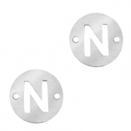 Colgantes acero inox entrepieza redondo 10mm moneda letra N Plateado