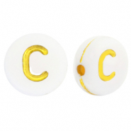 Abalorios letras acr&iacute;licas C Blanco-dorado