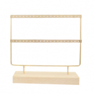 Expositor de Joyería para pendientes con 2 hileras y base de madera Natural-dorado