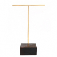 Expositor de Joyería para pendientes forma en T y base de madera Marrón oscuro-dorado
