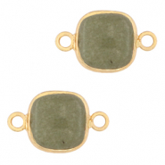 Colgantes de piedra natural entrepiezas 12x12mm Verde jade grisáceo-dorado