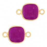 Colgantes de piedra natural entrepiezas 12x12mm Púrpura-dorado