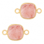 Colgantes de piedra natural entrepiezas 12x12mm Rosa blossom-dorado