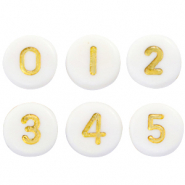 Abalorios letras acr&iacute;licas mix n&uacute;meros Blanco-dorado