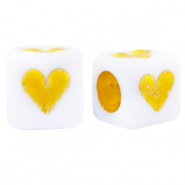 Abalorios letras acr&iacute;licas corazones Blanco-dorado