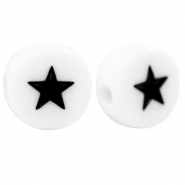 Abalorios letras acr&iacute;licas estrellas Blanco-negro