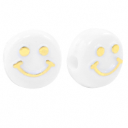 Abalorios letras acr&iacute;licas smiley Blanco-dorado