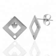 Pendientes Acero Inox cuadrado con anilla Plateado