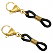 Fornituras acero inox goma para gafas con mosquet&oacute;n Dorado-negro
