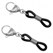 Fornituras acero inox goma para gafas con mosquet&oacute;n Plateado-negro