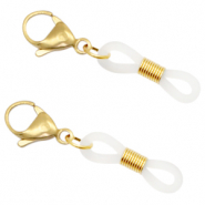 Fornituras acero inox goma para gafas con mosquet&oacute;n Dorado-transparente