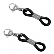 Fornituras acero inox goma para gafas con mosquet&oacute;n Plateado-negro
