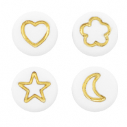 Abalorios letras acrílicas mezcla de iconos Blanco-dorado