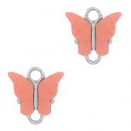 Colgantes de resina entrepieza mariposa Plateado-rojo coral