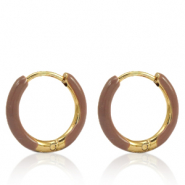 Pendientes Acero Inox criolla esmalte 14mm Marr&oacute;n rojizo-dorado