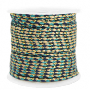 Cordón trenzado trendy 2mm Dorado-azul oscuro