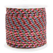 Cordón trenzado trendy 2mm Dorado-rosa azul neón