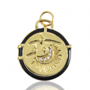 Metal TQ lat&oacute;n colgantes luna esmalte Dorado-negro