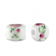 Abalorios de cer&aacute;mica disco Blanco- rosa fruta del bosque