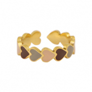 Anillos Acero Inox  esmalte coraz&oacute;n Gris multicolor-dorado