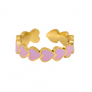 Anillos Acero Inox  esmalte coraz&oacute;n Lila-dorado