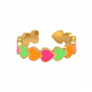 Anillos Acero Inox  esmalte coraz&oacute;n Ne&oacute;n multicolor-dorado