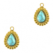 Colgantes Acero Inox gota con piedra natural Dor&eacute;-turquoise