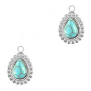 Colgantes Acero Inox gota con piedra natural Argent&eacute;-turquoise