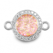 Metal TQ lat&oacute;n colgante / entrepieza 12mm esmalte Plateado-rosa claro